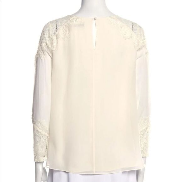 ALICE + OLIVIA Ivory Danyelle Lace Detail Bateau Neckline Sleeve Silk Blouse - Picture 10 of 11